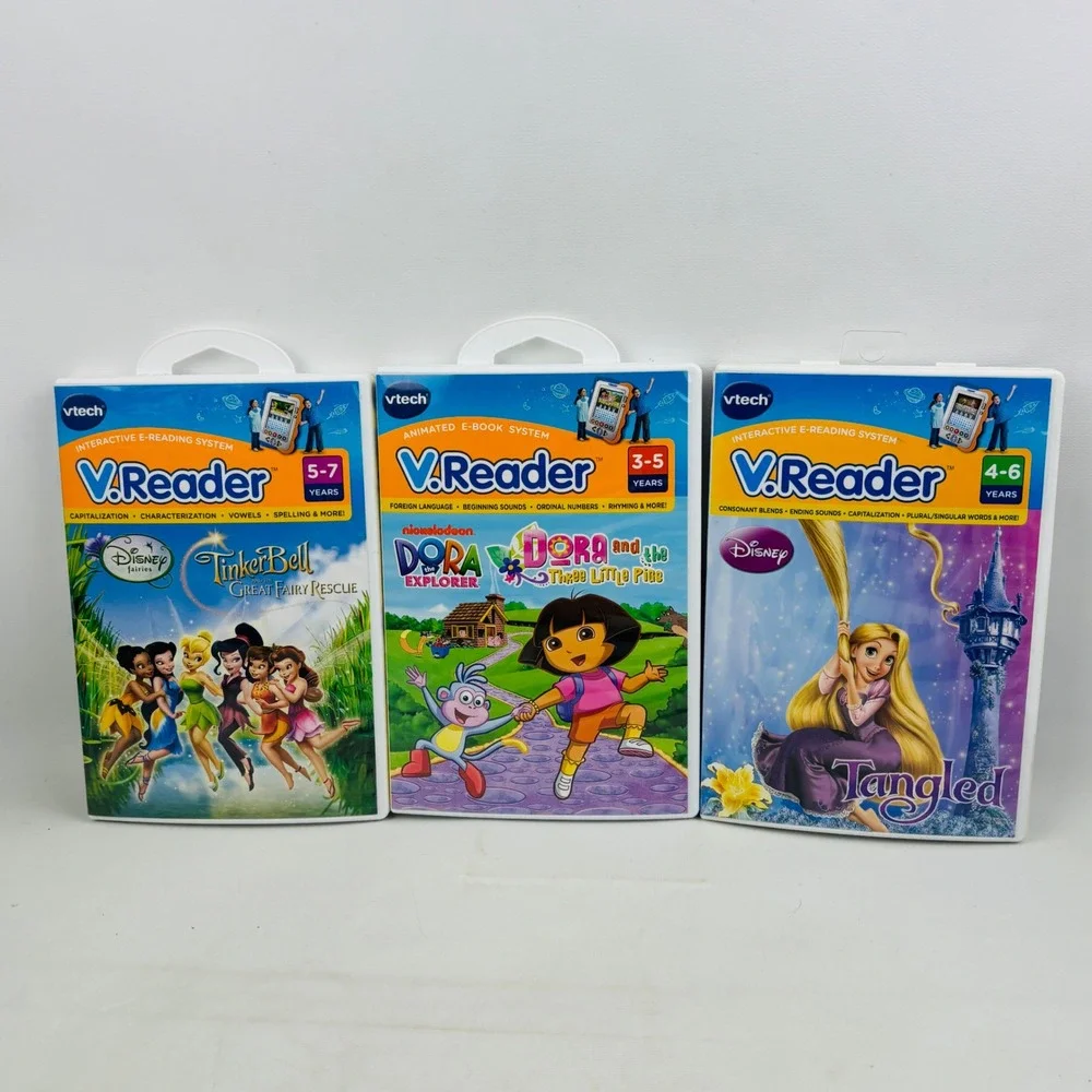VTech V.Reader Pink Case 8 Game Lot Hello Kitty Toy Story Disney Princess Olivia